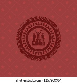 business competition, podium icon inside retro style red emblem