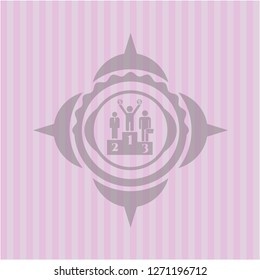 business competition, podium icon inside pink icon or emblem