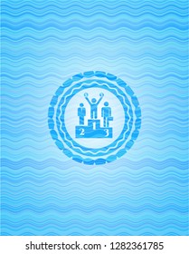 business competition, podium icon inside water representation style emblem.