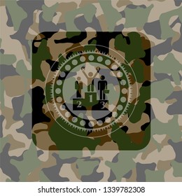 business competition, podium icon inside camo emblem