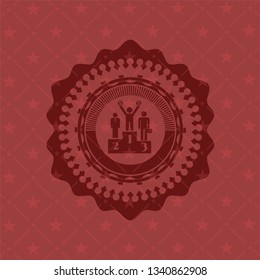 business competition, podium icon inside badge with red background
