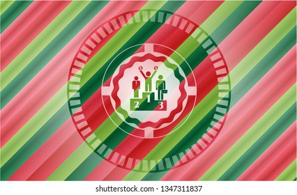 business competition, podium icon inside christmas colors style badge.