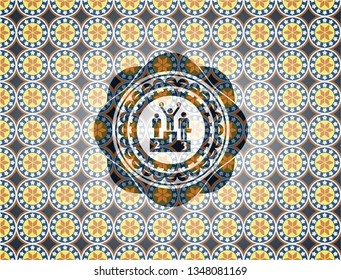 business competition, podium icon inside arabesque style badge. arabic decoration.