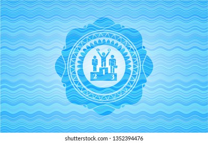 business competition, podium icon inside water representation emblem.