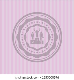 business competition, podium icon inside retro pink emblem