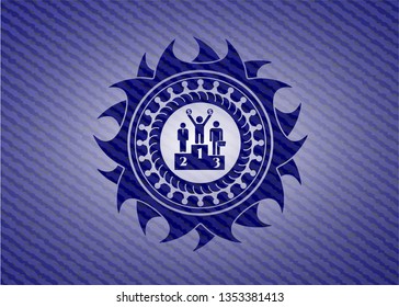 business competition, podium icon inside emblem with jean texture