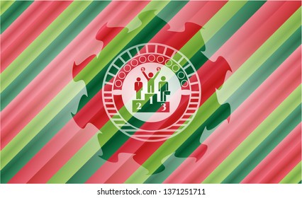 business competition, podium icon inside christmas colors style badge.