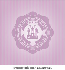 business competition, podium icon inside pink emblem. Vintage.