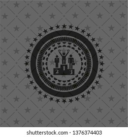 business competition, podium icon inside dark badge or emblem