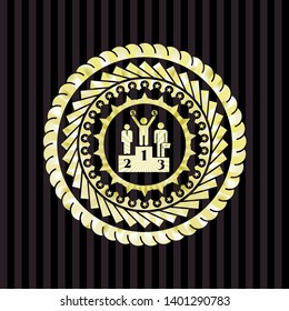 business competition, podium icon inside gold emblem