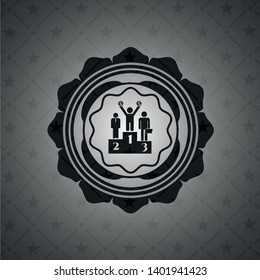 business competition, podium icon inside dark emblem. Retro