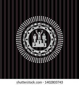 business competition, podium icon inside silvery badge or emblem