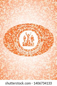 business competition, podium icon inside abstract orange mosaic emblem with background