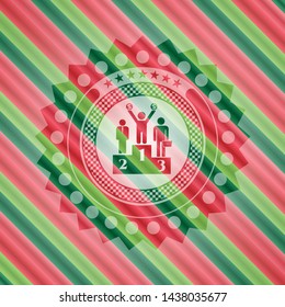 business competition, podium icon inside christmas colors style emblem.