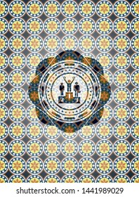 business competition, podium icon inside arabesque emblem background. arabic decoration.