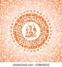 business competition, podium icon inside abstract orange mosaic emblem with background