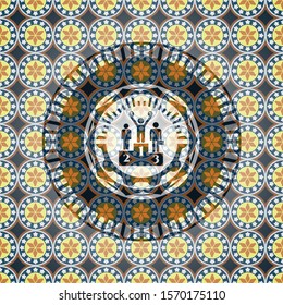 business competition, podium icon inside arabesque emblem. arabic decoration.