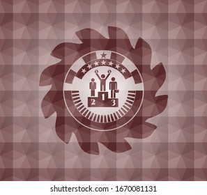 business competition, podium icon inside red geometric emblem. Seamless.
