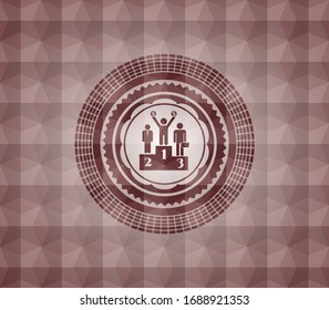 business competition, podium icon inside red badge with geometric background. Seamless.