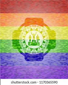 business competition, podium icon on mosaic background with the colors of the LGBT flag