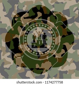 business competition, podium icon on camouflage texture