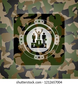 business competition, podium icon on camouflaged texture