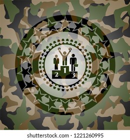 business competition, podium icon on camo pattern