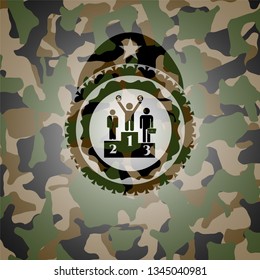 business competition, podium icon on camo texture