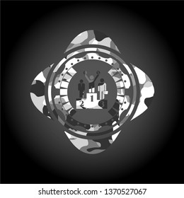 business competition, podium icon on grey camouflage pattern