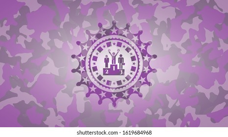 business competition, podium icon on pink camo texture