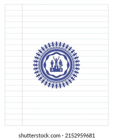 business competition, podium icon pen draw. Blue ink. Vector Illustration. Detailed. 