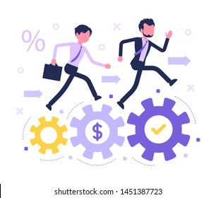 Business competition race. Businessmen contest, companies and individuals competing for market leadership, professional corporate rivalry. Vector abstract illustration with faceless character