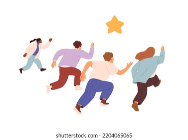 Business competition, race concept. Employees aspiring to aim, reaching goal, star award. Competitors rushing, running to target, success. Flat graphic vector illustration isolated on white background