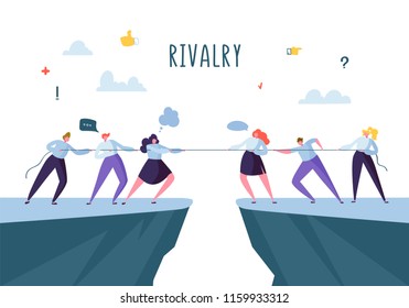 Business Competition, Rivalry Concept. Flat Business People Characters Pulling Rope. Corporate Conflict. Vector illustration