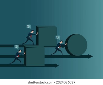 Business competition, To the success. Three business persons racing on the arrows. dare to be different. vector concept illustrator.