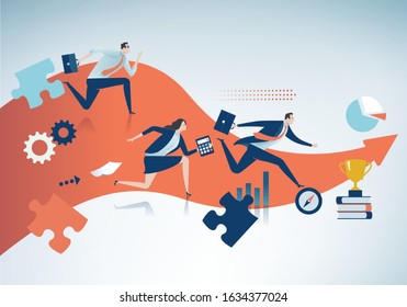 Business competition. The team rushes to the target. Business vector illustration
