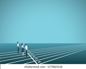 Business competition vector concept with business people on athletic race track. Symbol of challenge, opportunity, success and future. Eps10 vector illustration.