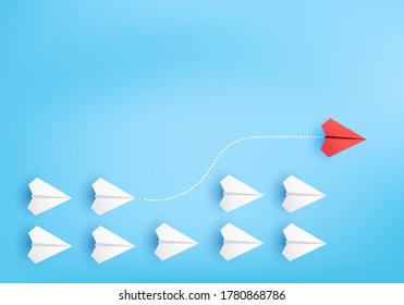 Business competitor advantage of paper plane in new competitive, 
competitor individual pointing in different ways for new competitive advantage on 3D render vector. advantage for new idea competition - Shutterstock ID 1780868786