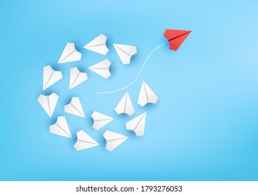 Business competitor advantage of paper plane in new direction, 
competitor individual pointing in different ways for new competitive solution on 3D paper plane. leadership for new ideas competitor. - Shutterstock ID 1793276053
