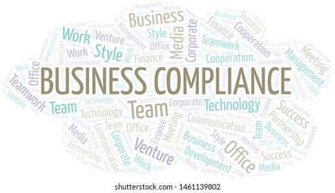 Business Compliance word cloud. Collage made with text only.