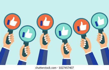 Business compliment concept. Thumbs up hands. Flat vector illustration