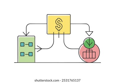 Computadora de negocios con un signo de dólar, que representa la intersección de la tecnología y las finanzas Ilustración vectorial plana aislada del arte de la línea del doodle sobre fondo blanco.