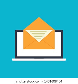 Business computer with email marketing. Vector concept for online advertising