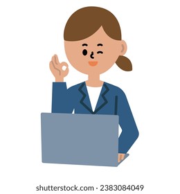 Business Computer Laptop Female Suit OK Wink Work Illustration