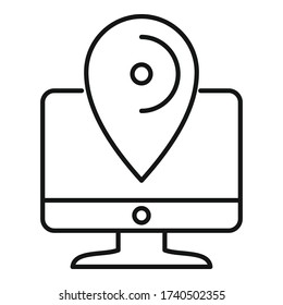 Icono de ubicación del equipo comercial. Esquema icono vectorial de ubicación del equipo de negocios para diseño web aislado en fondo blanco