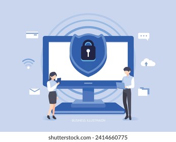 Illustration zur mobilen Sicherheit von Business-Computern