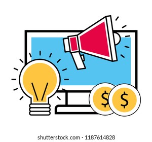 business computer money bulb creativity marketing megaphone