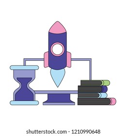business computer rocket clock books