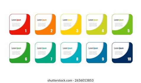 For business concept with 10 steps infographics, multicolor rectangle shape, design for workflow layout, diagram, annual report, web design. vector 
