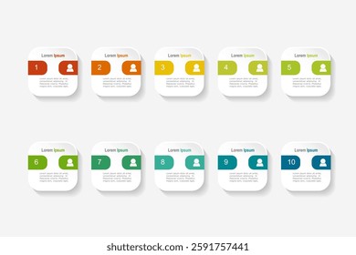 business concept with 10 steps,  rectangle shape and multicolor label ,design for workflow layout, diagram, annual report, web design. vector